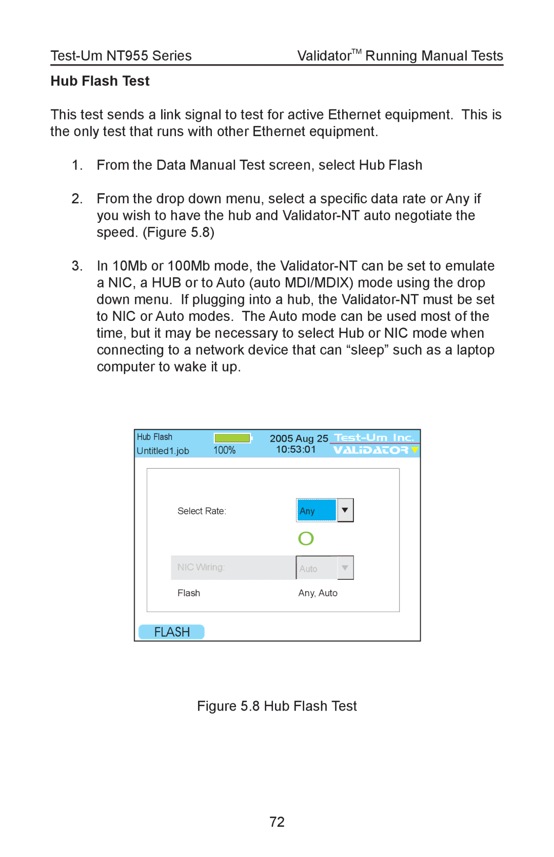 Test-Um NT955 operating instructions Hub Flash Test 