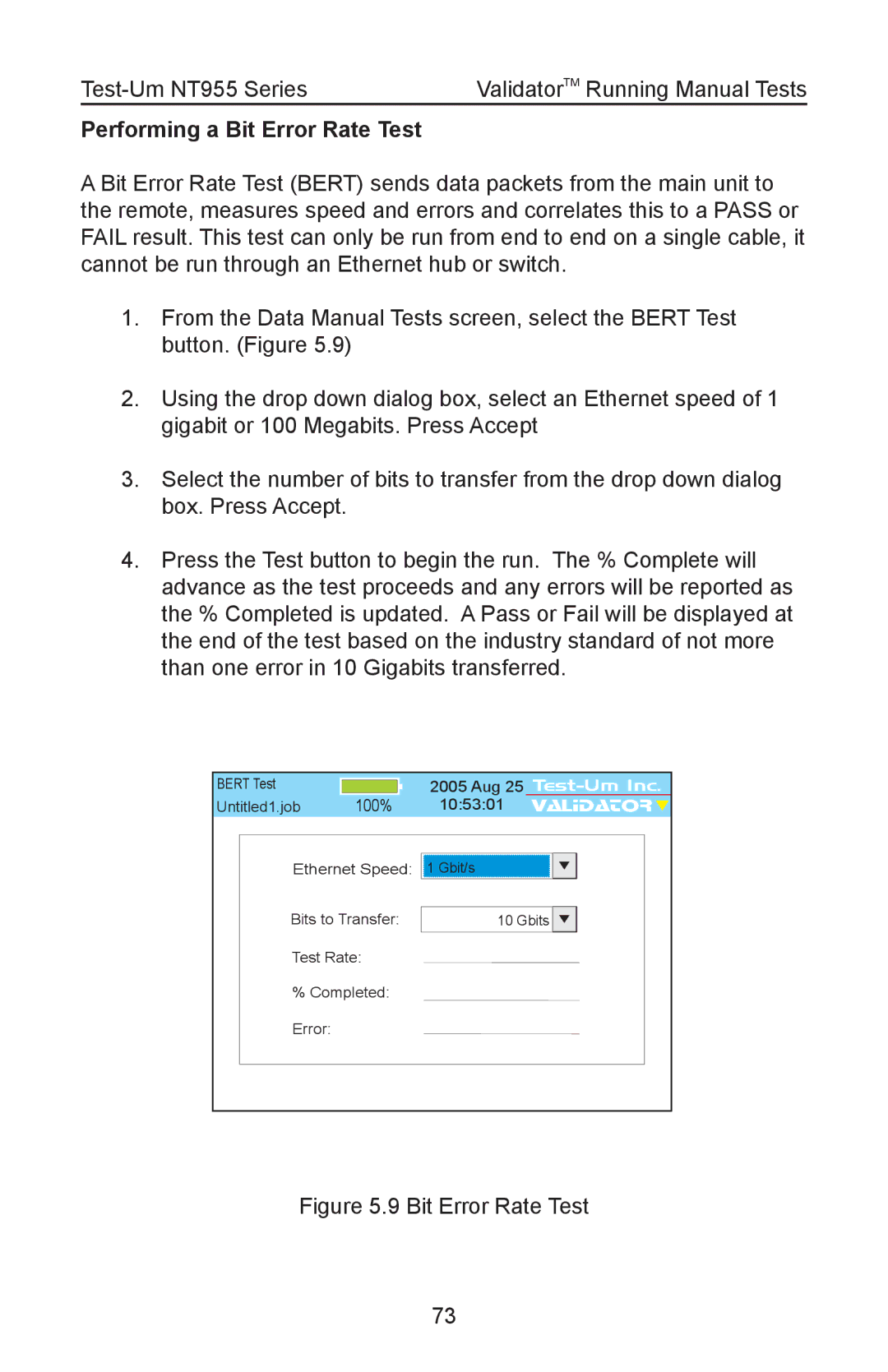 Test-Um NT955 operating instructions Performing a Bit Error Rate Test 