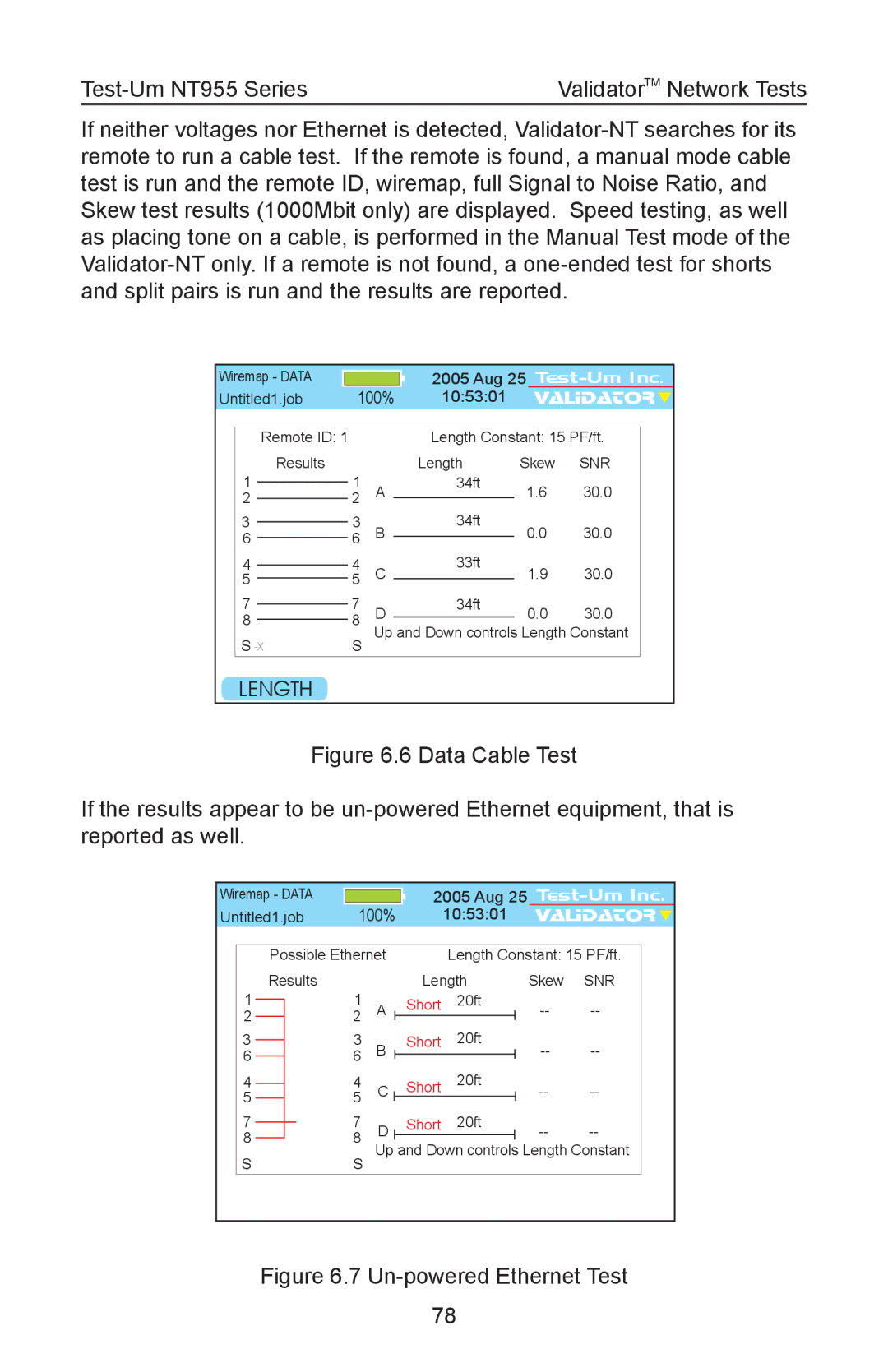 Test-Um NT955 operating instructions Un-powered Ethernet Test 