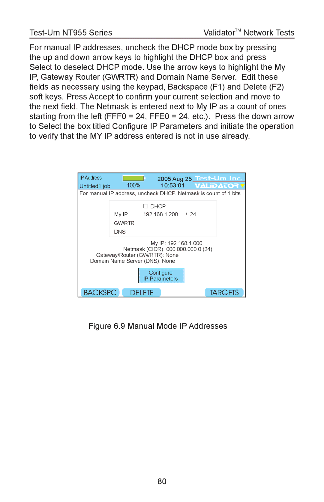 Test-Um NT955 operating instructions Manual Mode IP Addresses 