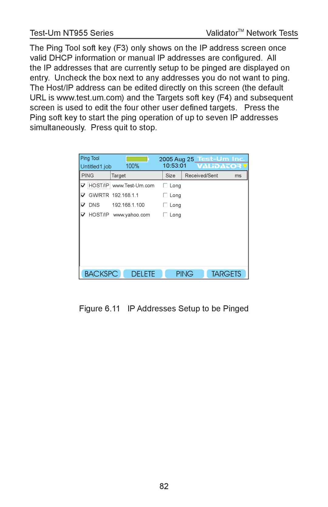 Test-Um NT955 operating instructions IP Addresses Setup to be Pinged 