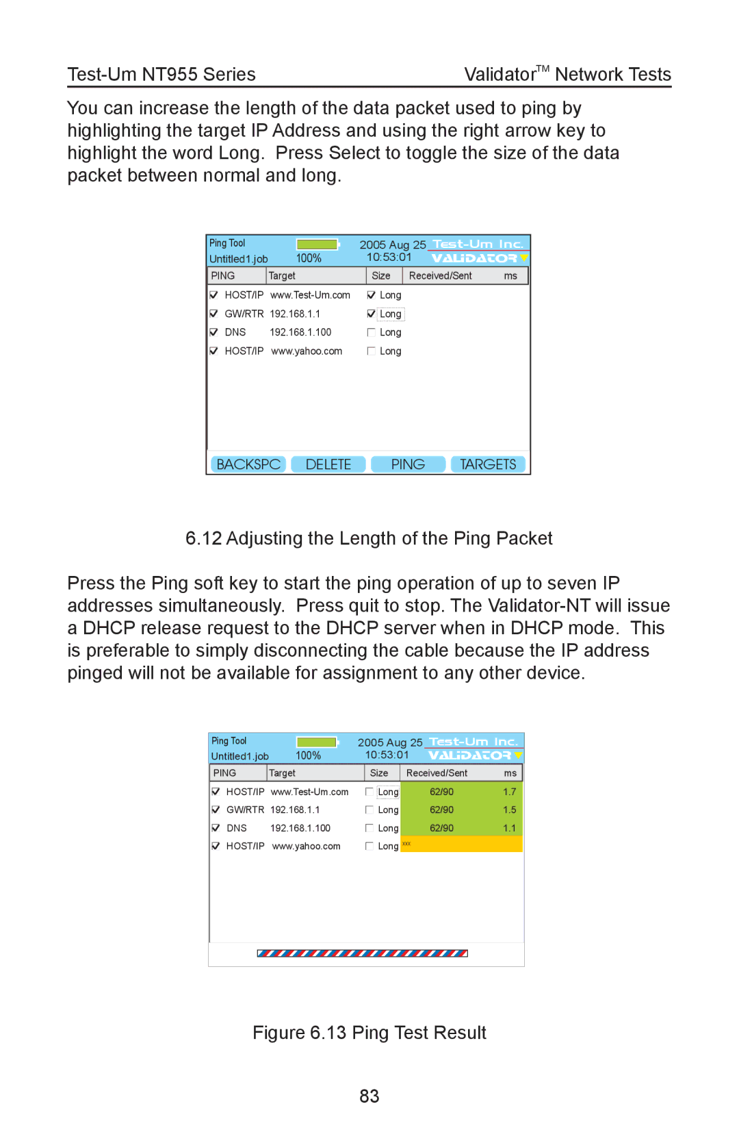 Test-Um NT955 operating instructions Ping Test Result 