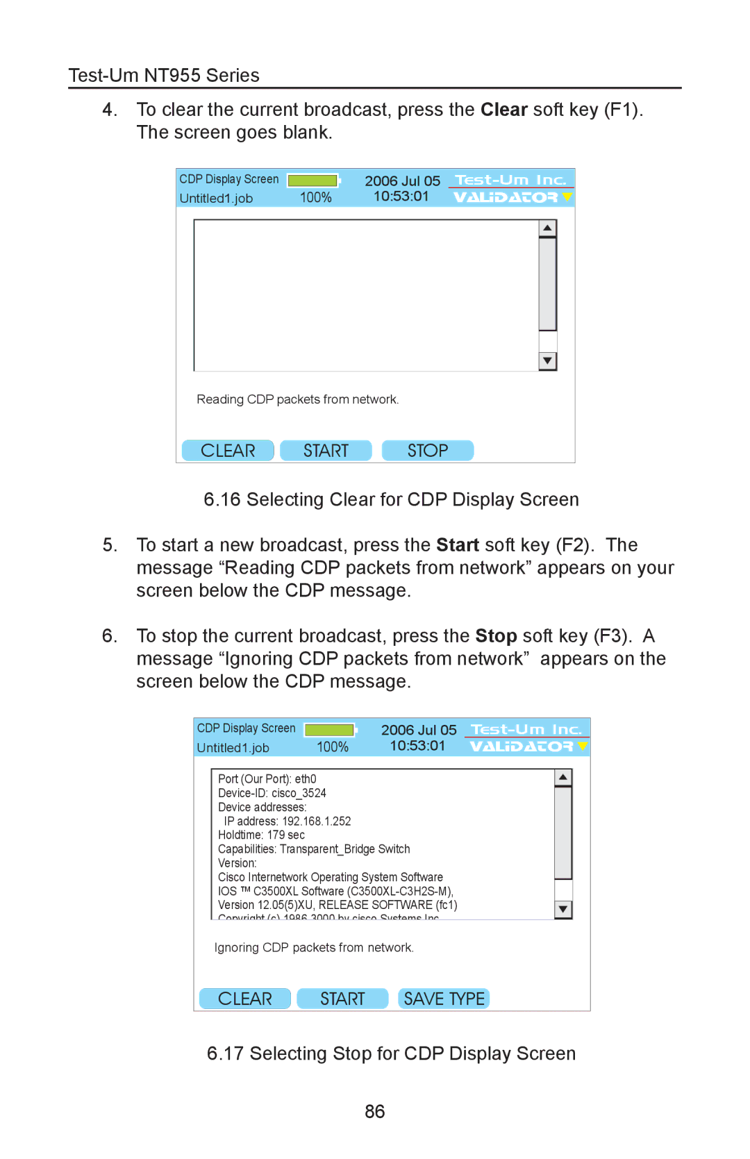 Test-Um NT955 operating instructions Backspcclear Start Stop 