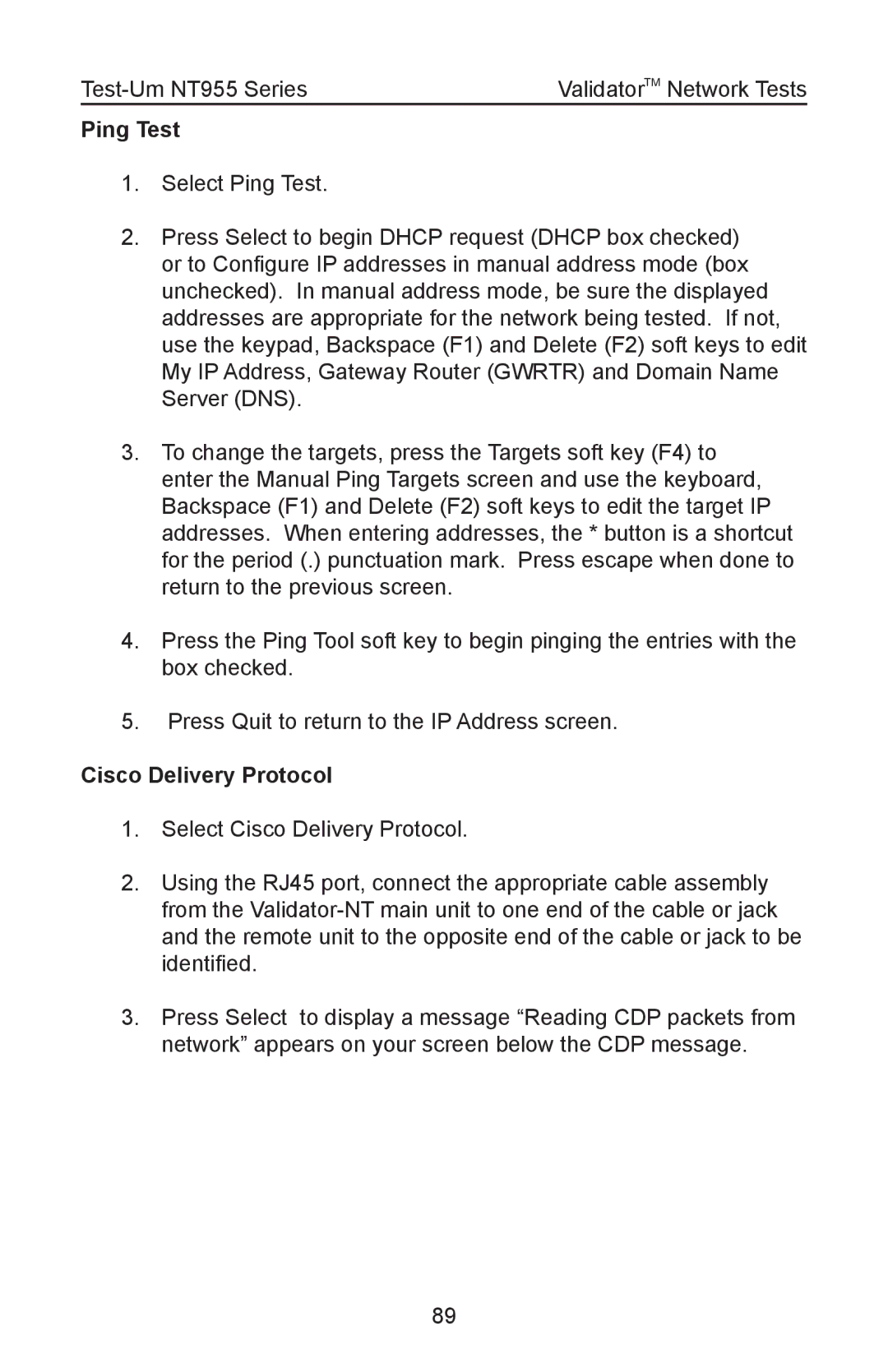 Test-Um NT955 operating instructions Ping Test 