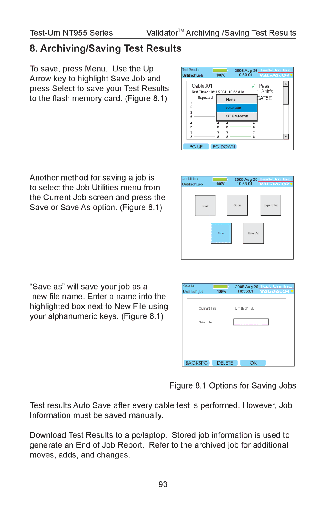 Test-Um NT955 operating instructions Archiving/Saving Test Results 