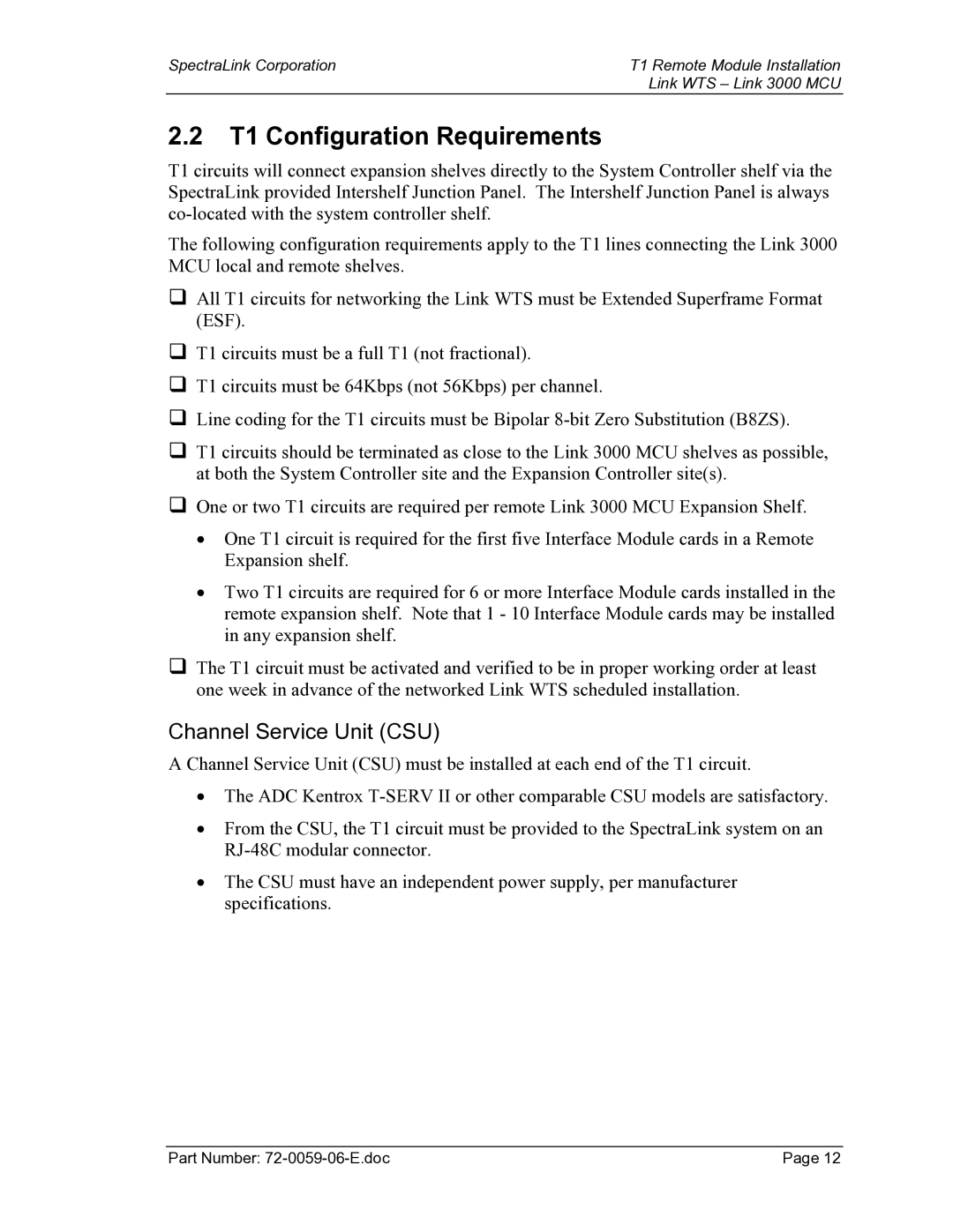 Texas Instruments 3000 MCU manual T1 Configuration Requirements, Channel Service Unit CSU 