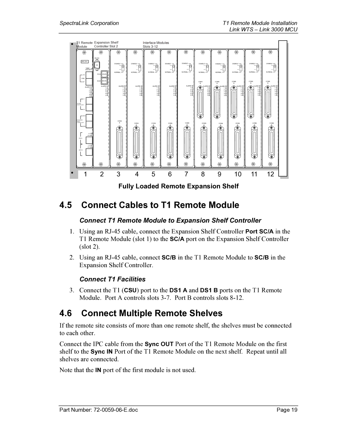 Texas Instruments 3000 MCU manual Connect Cables to T1 Remote Module, Connect Multiple Remote Shelves 