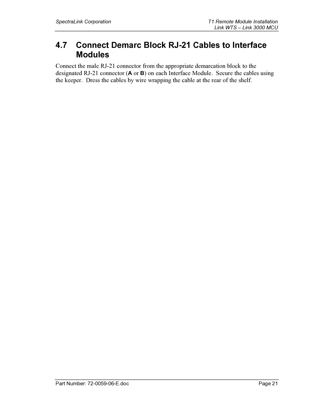 Texas Instruments 3000 MCU manual Connect Demarc Block RJ-21 Cables to Interface Modules 