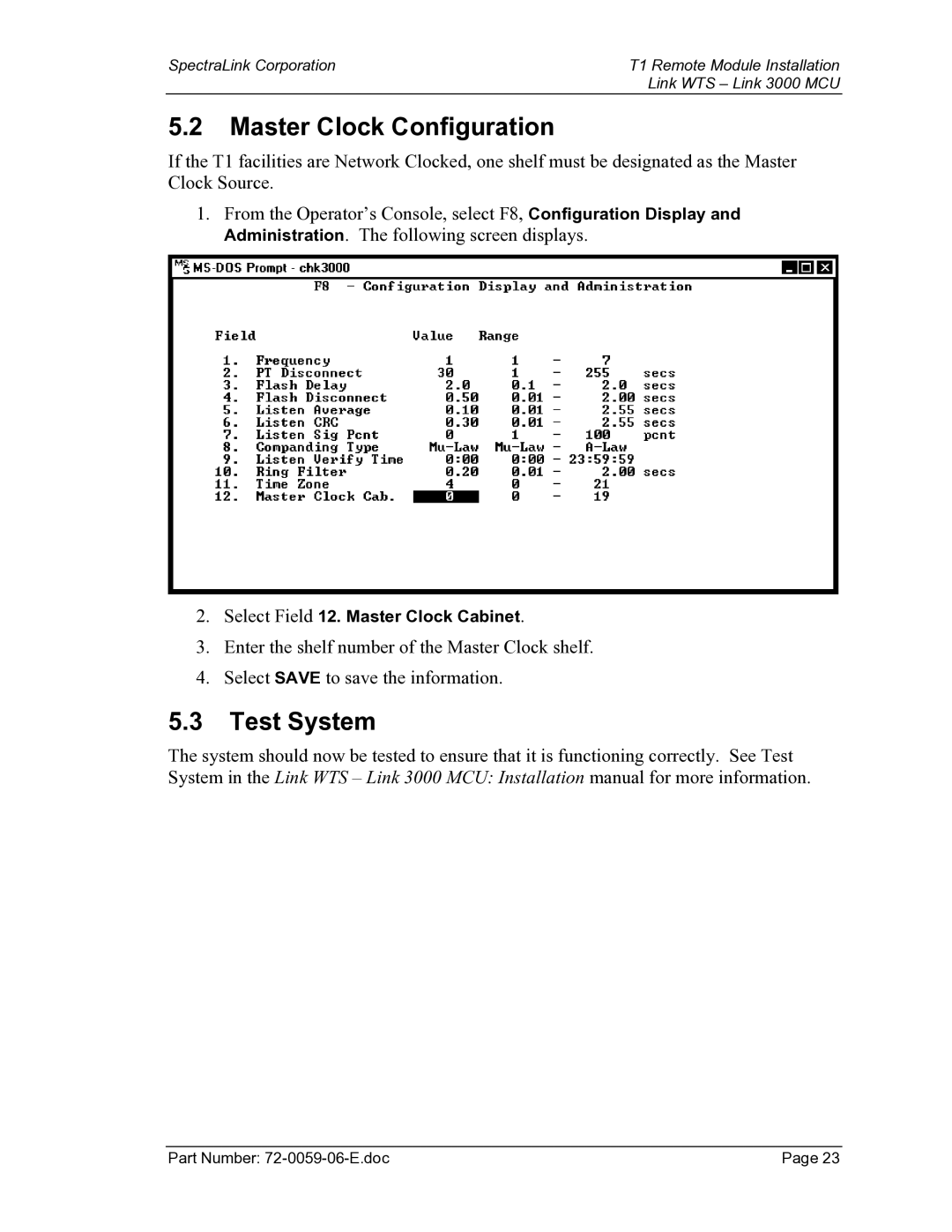 Texas Instruments 3000 MCU manual Master Clock Configuration, Test System 