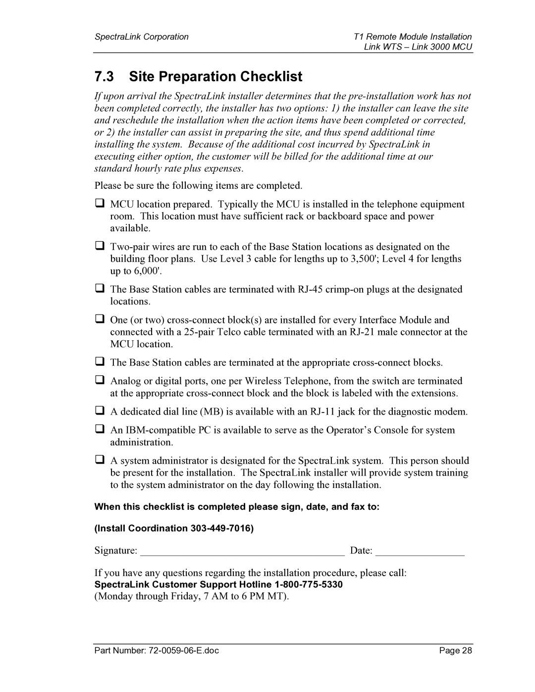 Texas Instruments 3000 MCU manual Site Preparation Checklist, Monday through Friday, 7 AM to 6 PM MT 