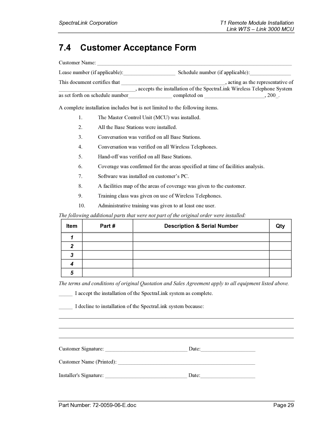 Texas Instruments 3000 MCU manual Customer Acceptance Form, Qty 