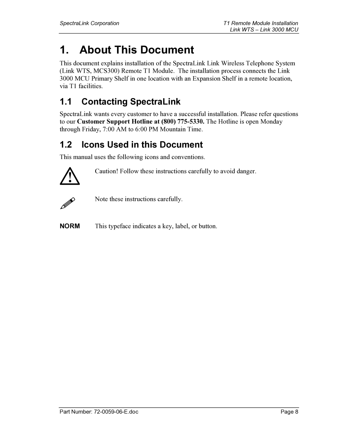 Texas Instruments 3000 MCU manual About This Document, Contacting SpectraLink, Icons Used in this Document 