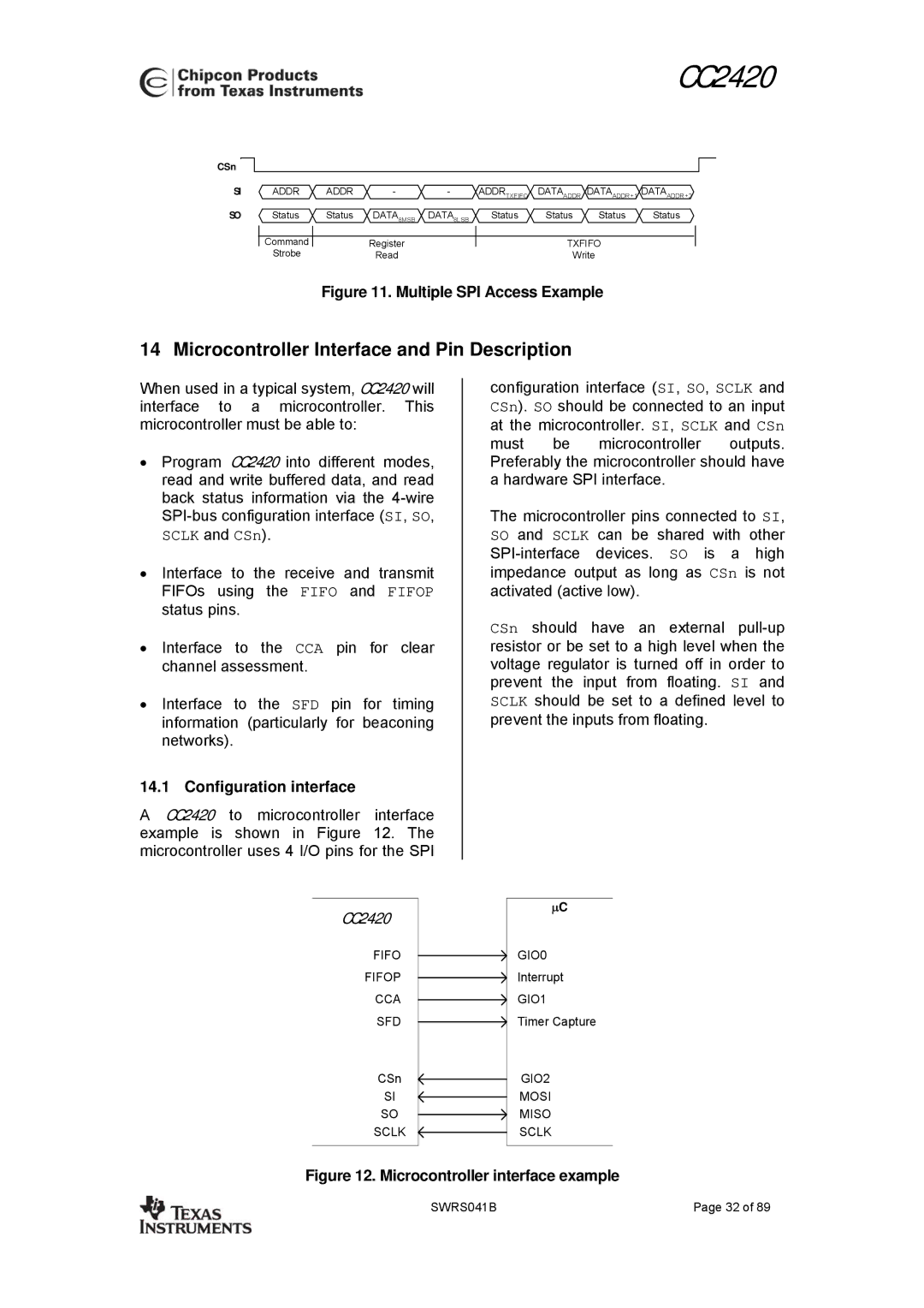 Texas Instruments 3138 155 232931 manual Microcontroller Interface and Pin Description, Configuration interface 