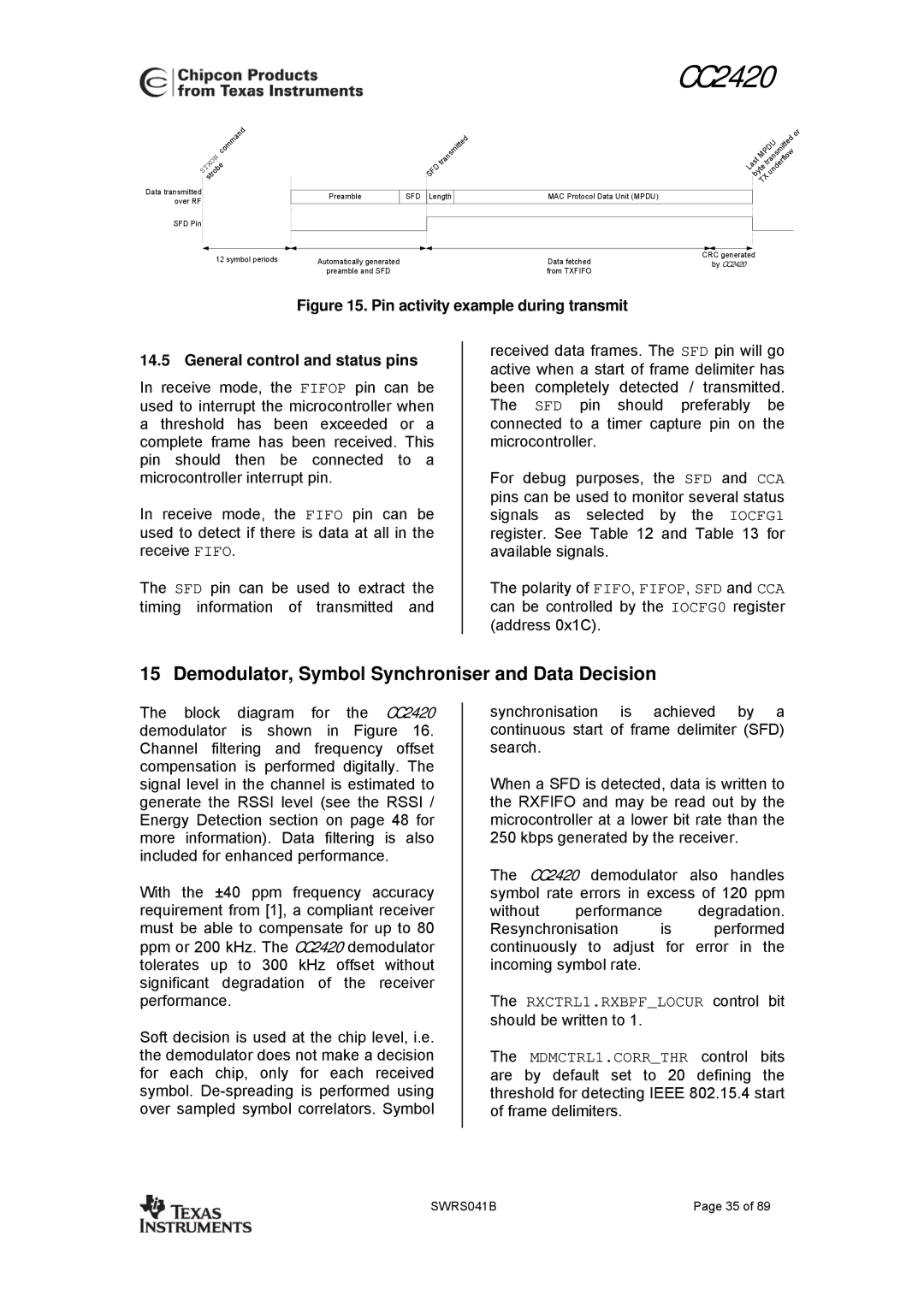 Texas Instruments 3138 155 232931 manual Demodulator, Symbol Synchroniser and Data Decision 