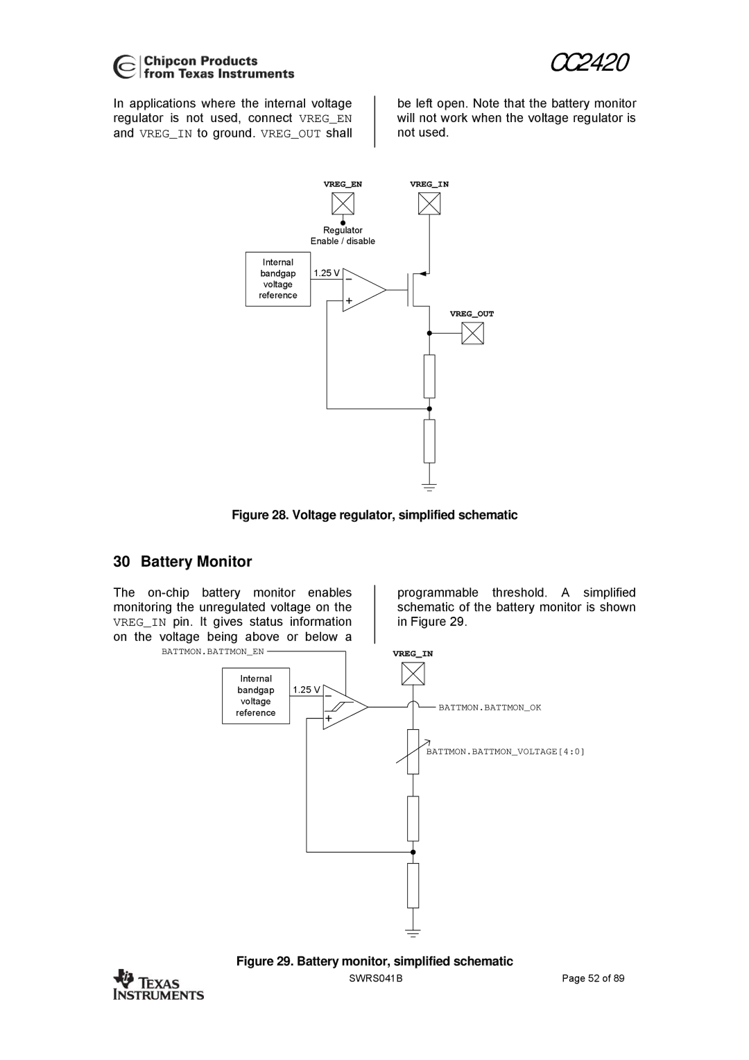 Texas Instruments 3138 155 232931 manual Battery Monitor, Voltage regulator, simplified schematic 