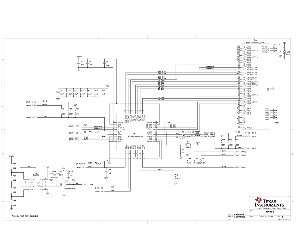 Texas Instruments 27 Drvdd, Vcm, +IN a, OUT a +IN B, Inm, VCCO0, IOL08N0/GCLK5, IOL08P0/GCLK4, IOL09N0/GCLK7, Gnd, Drgnd 