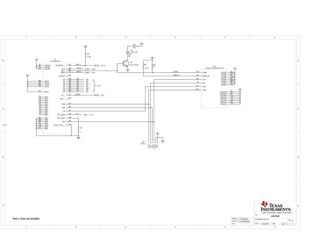 Texas Instruments 46 Vccint OE/RESET CLK Busy Clkout, Cclk, Done Vccint, Vccint Progb, TCK Vccint, TDI Vccint, TMS Vccaux 