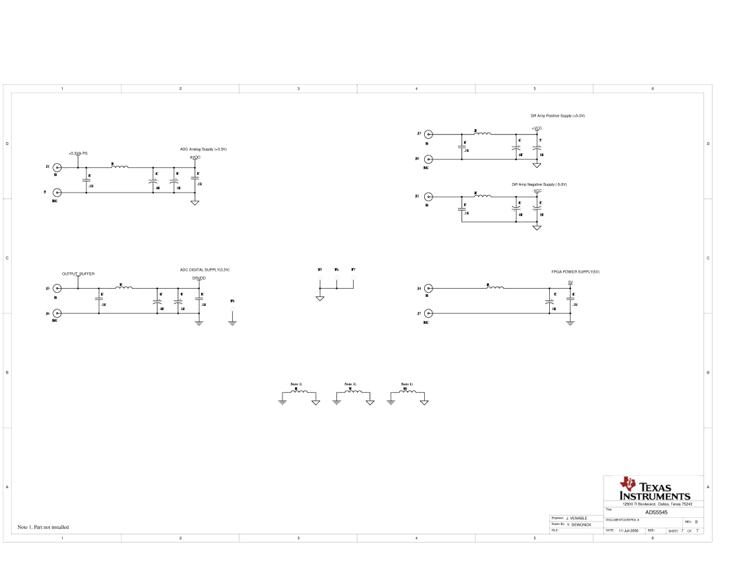 Texas Instruments 45, 46, 27, 47, ADS5525 manual + Vcc, Vdd, Outpu Tbuffer ADC Digital SUPPLY3.3V, Fpga Power SUPPLY5V Drvdd 