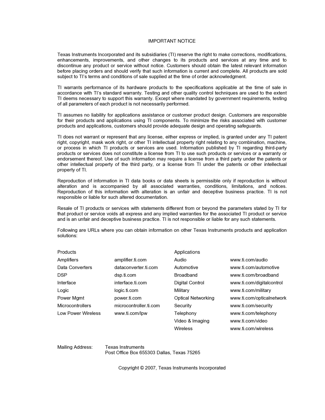 Texas Instruments 46, 27, 45, 47, ADS5525 manual Important Notice 