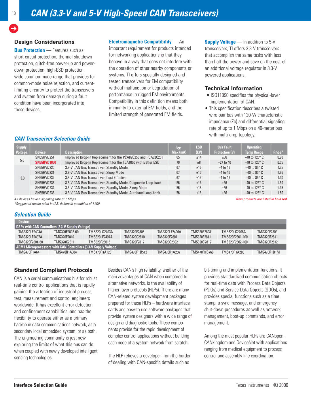 Texas Instruments 4Q 2006 manual Can 3.3-V and 5-V High-Speed can Transceivers, Can Transceiver Selection Guide 