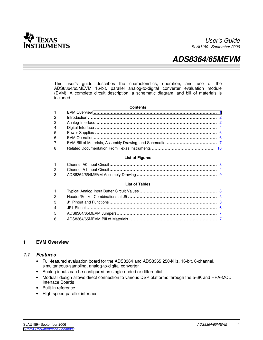 Texas Instruments ADS8364, 65MEVM manual EVM Overview, Features 