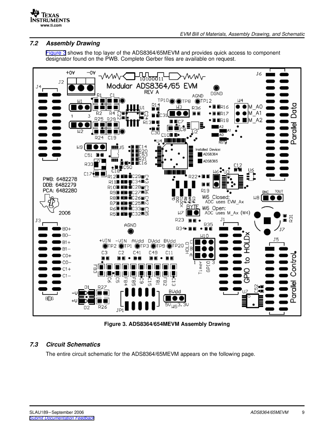 Texas Instruments ADS8364, 65MEVM manual Assembly Drawing, Circuit Schematics 