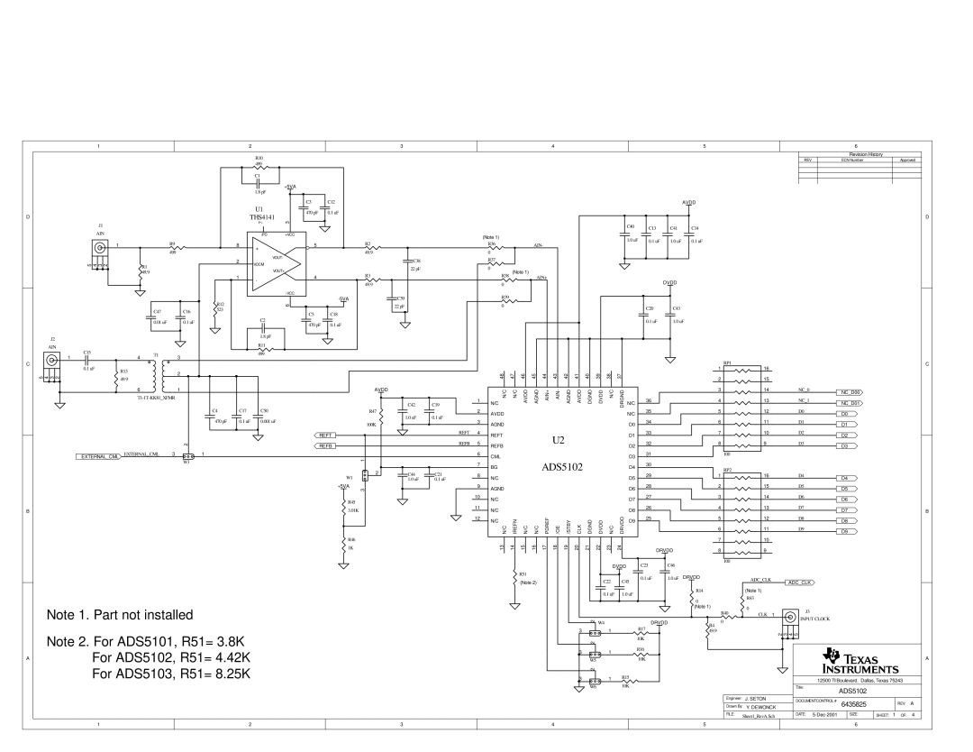 Texas Instruments ADS5103 EVM, ADS5102 EVM manual For ADS5102, R51= 4.42K 