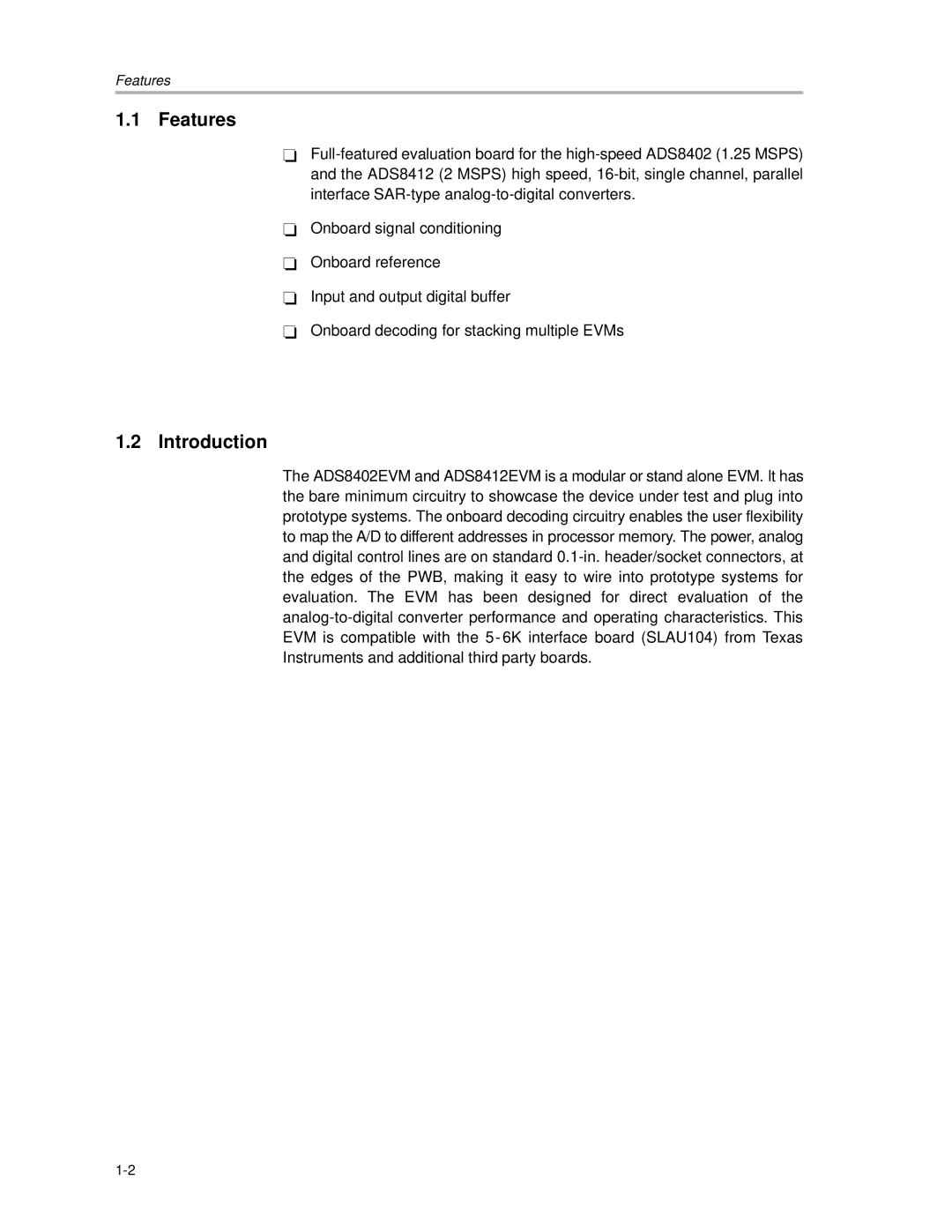 Texas Instruments ADS8402 EVM, ADS8412 EVM manual Features, Introduction 