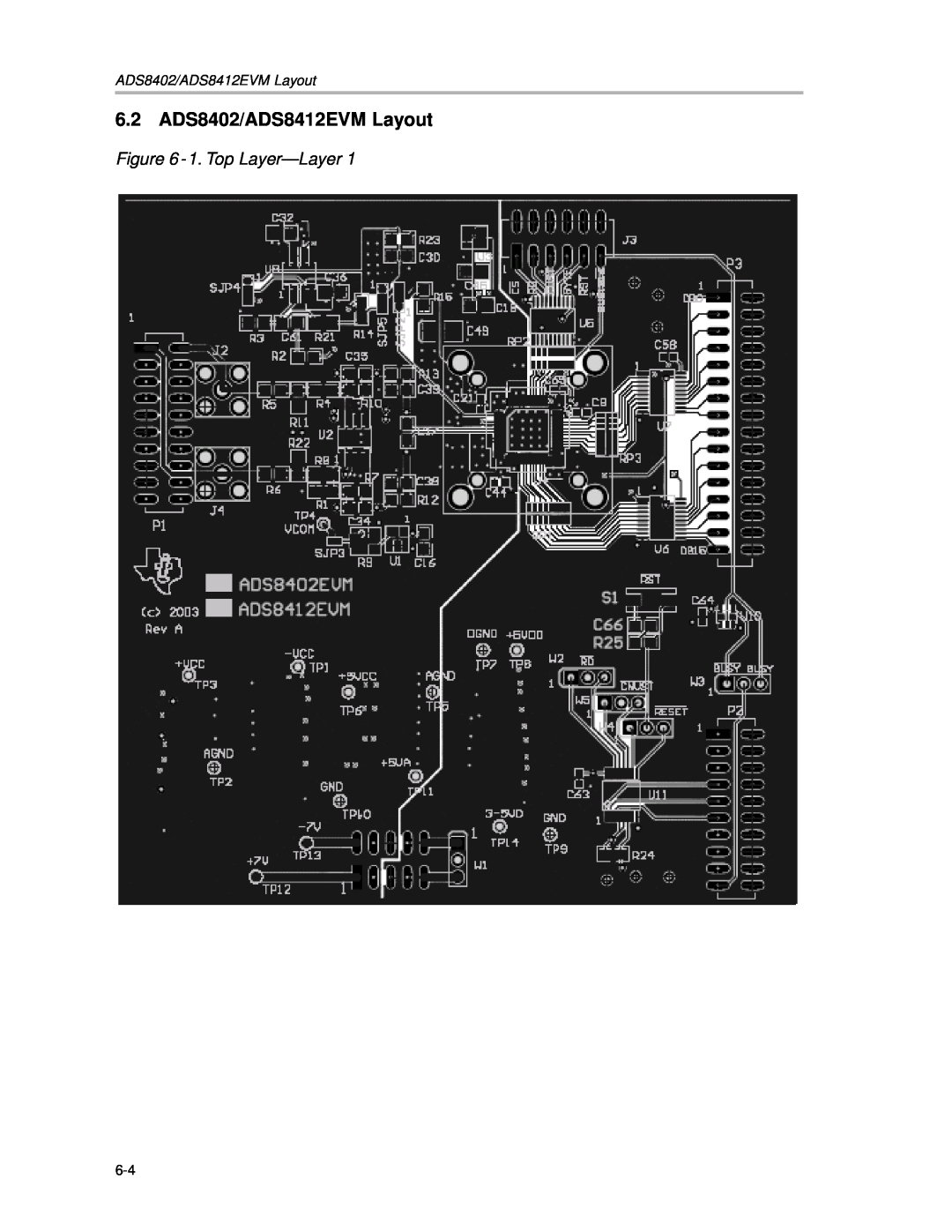 Texas Instruments ADS8402 EVM, ADS8412 EVM manual 6.2 ADS8402/ADS8412EVM Layout, 1. Top Layer-Layer1 