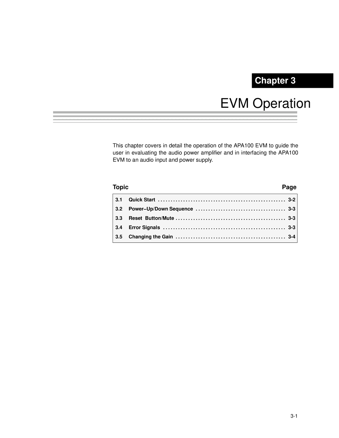 Texas Instruments APA100 manual EVM Operation 