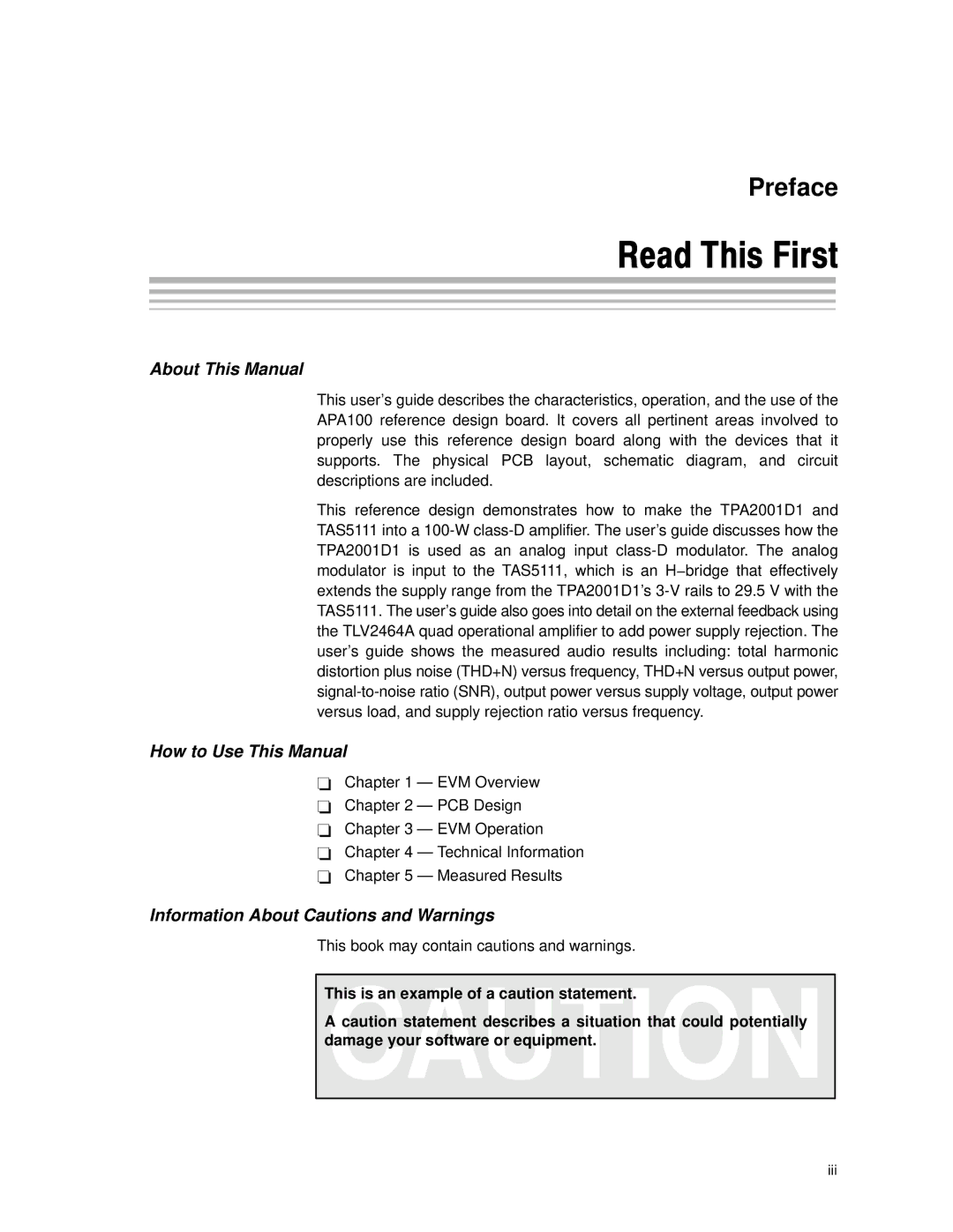 Texas Instruments APA100 manual Read This First, About This Manual 