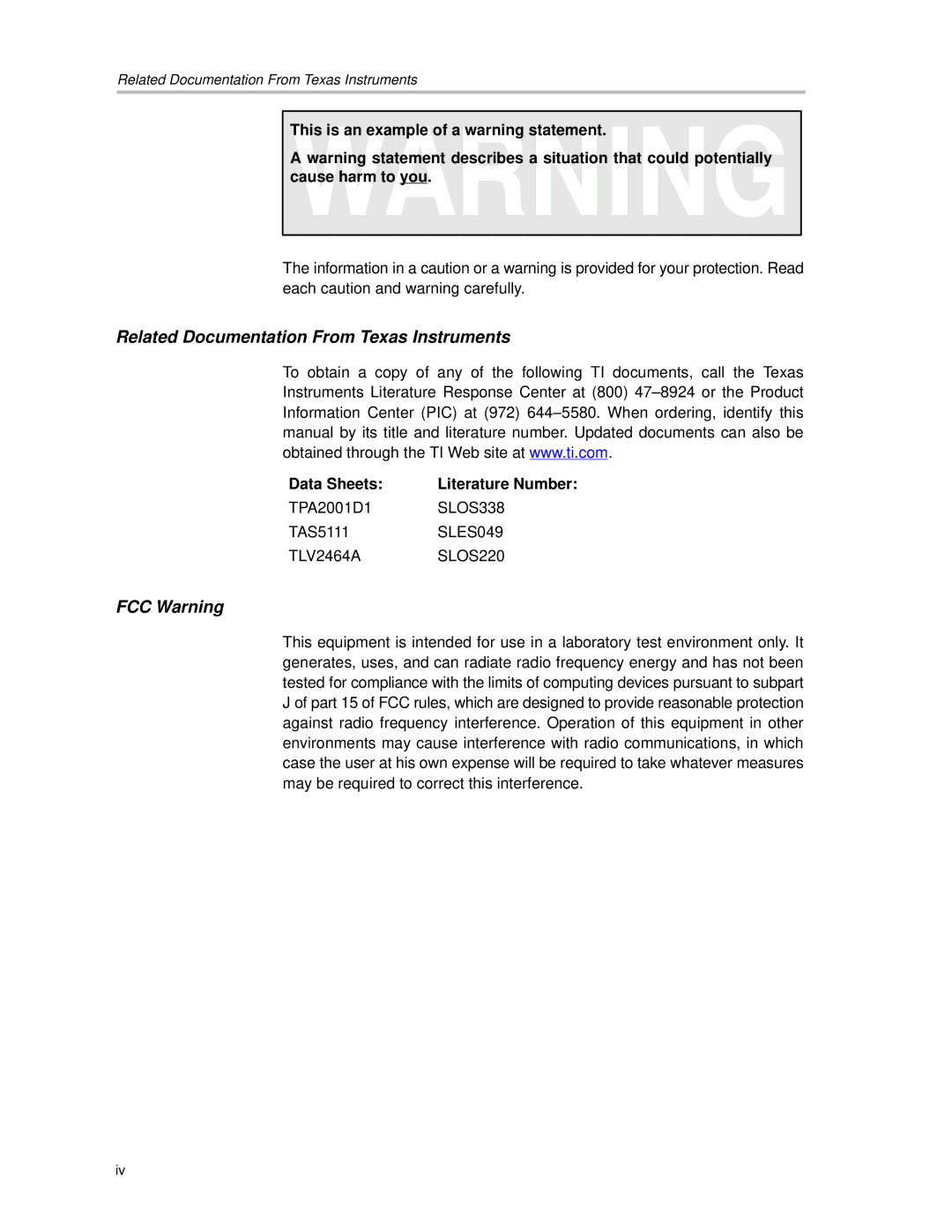 Texas Instruments APA100 manual Related Documentation From Texas Instruments 