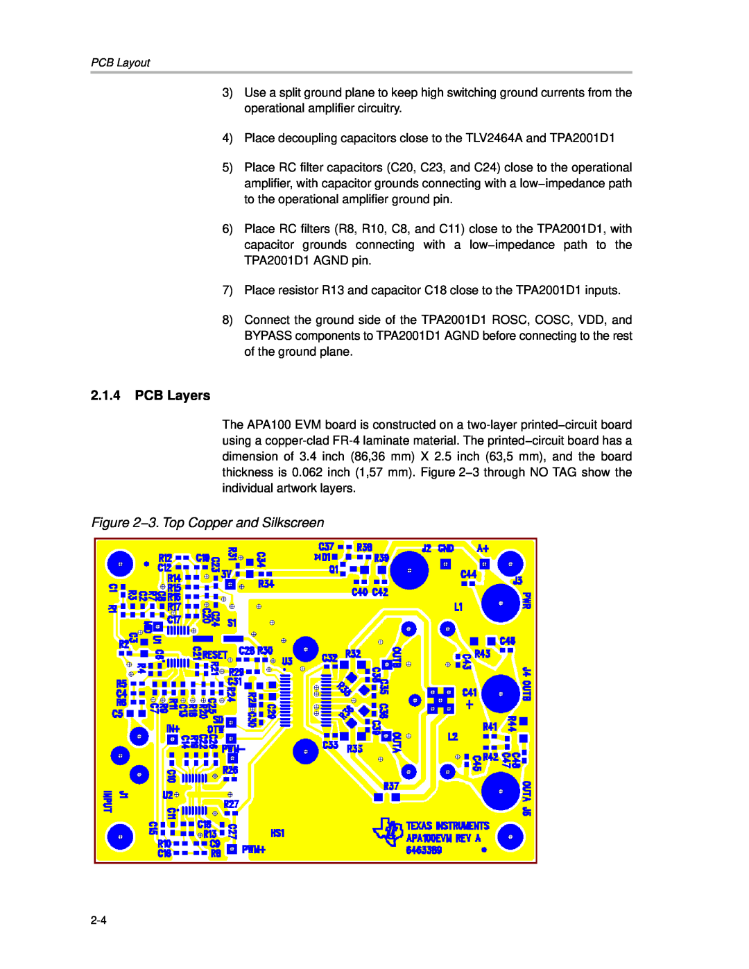 Texas Instruments APA100 manual 2.1.4PCB Layers, 3. Top Copper and Silkscreen 