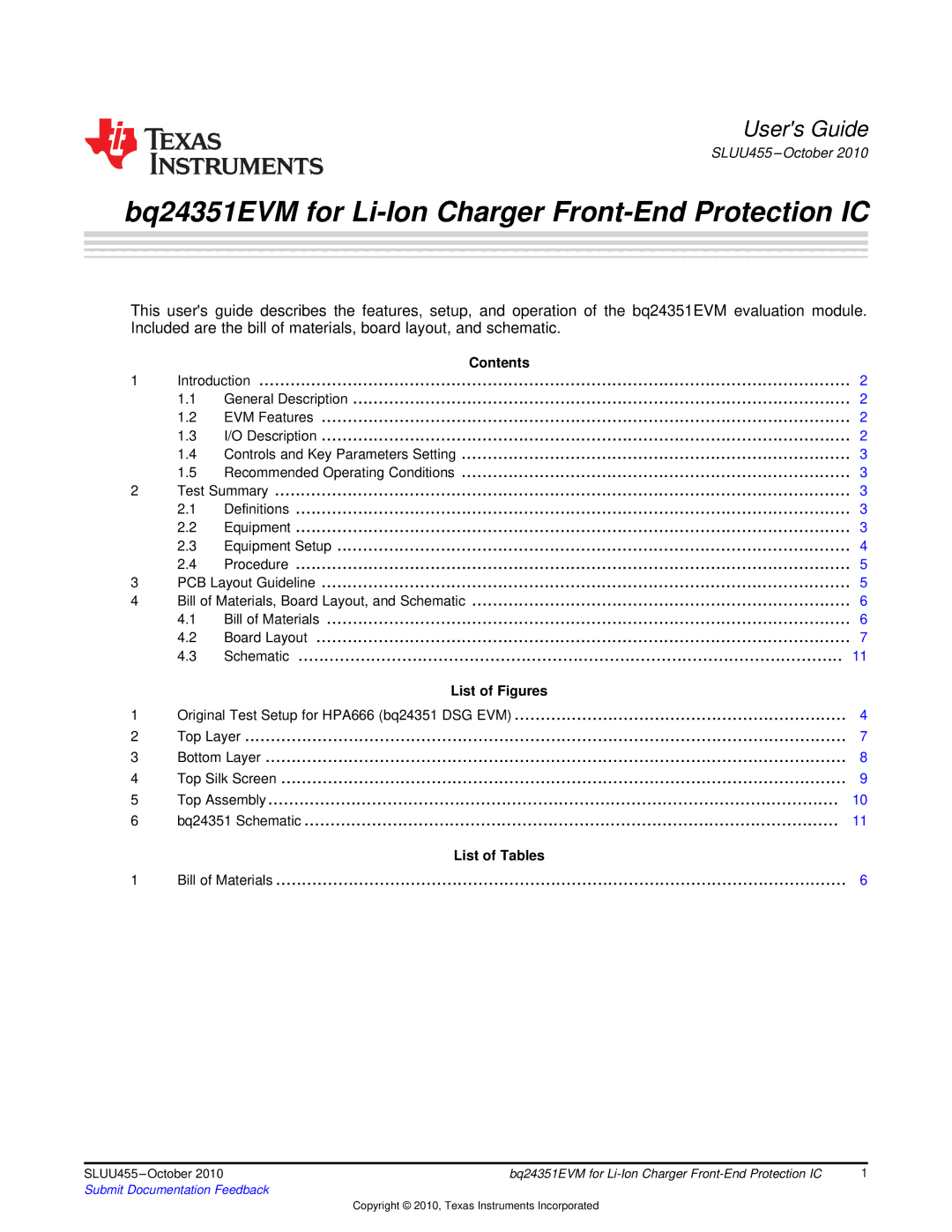 Texas Instruments BQ24351EVM manual Bq24351EVM for Li-Ion Charger Front-End Protection IC 