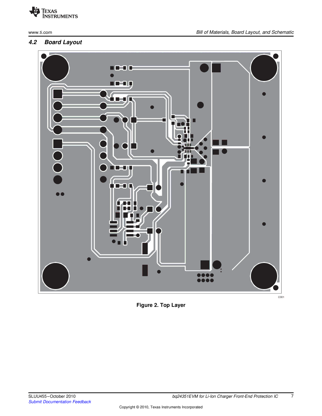 Texas Instruments BQ24351EVM manual Board Layout, Top Layer 