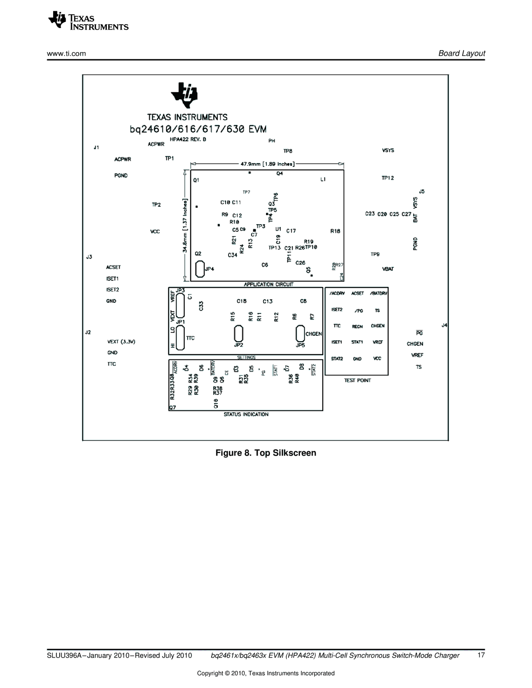 Texas Instruments BQ2461X, BQ2463X EVM manual Top Silkscreen 