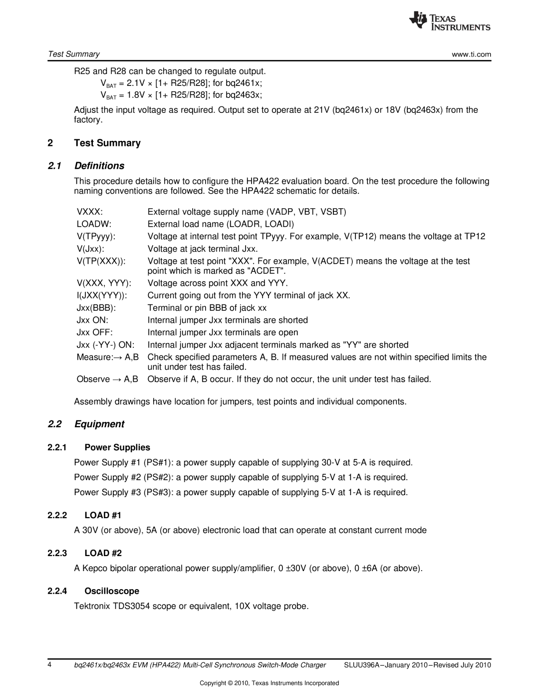 Texas Instruments BQ2463X EVM, BQ2461X manual Definitions, Equipment 