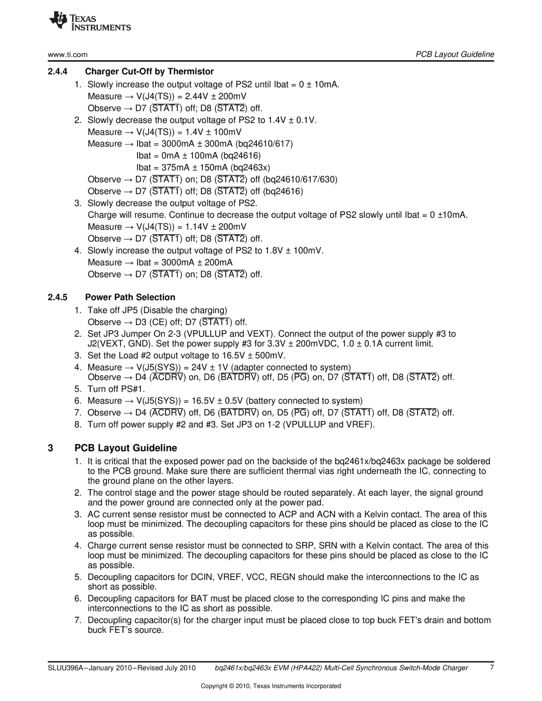 Texas Instruments BQ2461X, BQ2463X EVM manual Charger Cut-Off by Thermistor, Power Path Selection 