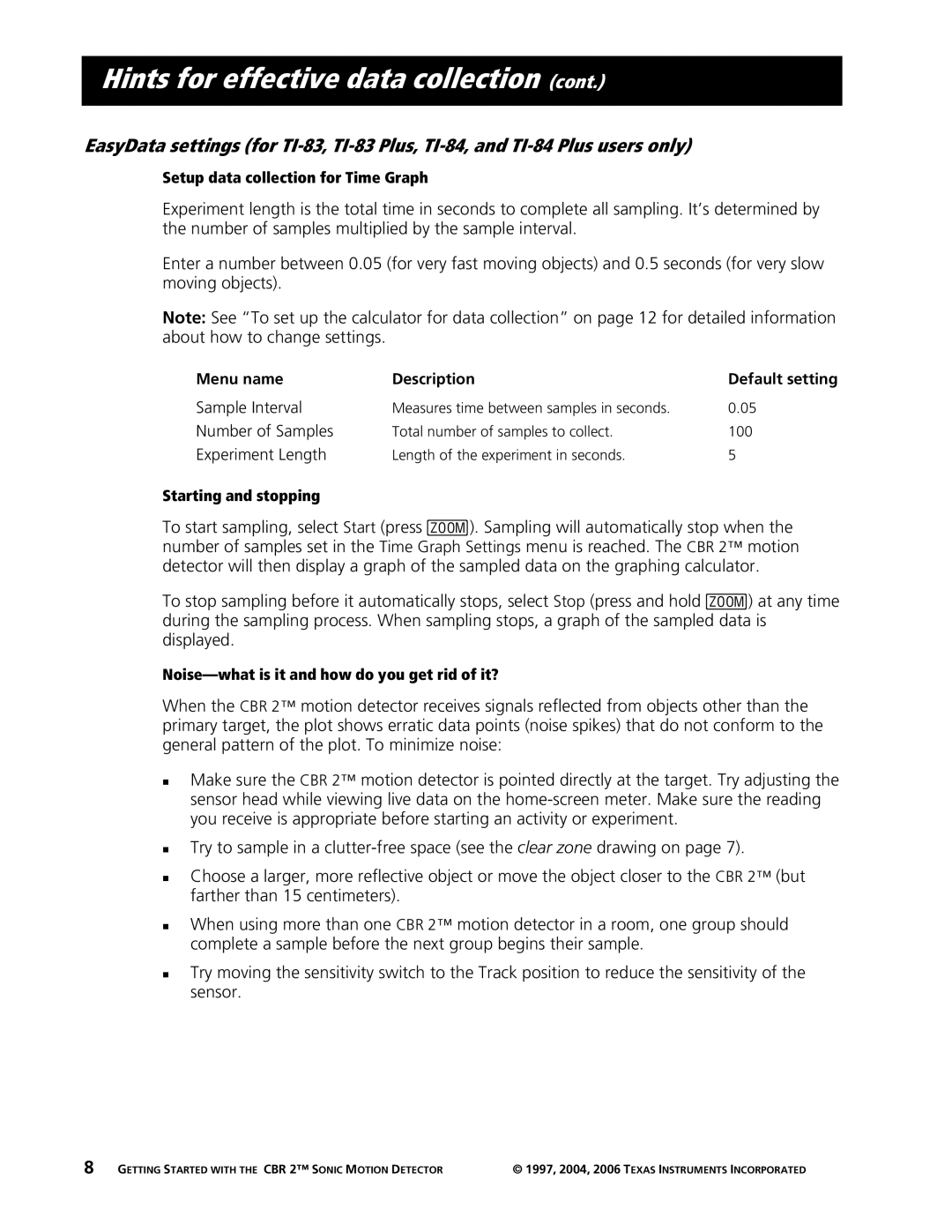 Texas Instruments CBR 2 manual Sample Interval 