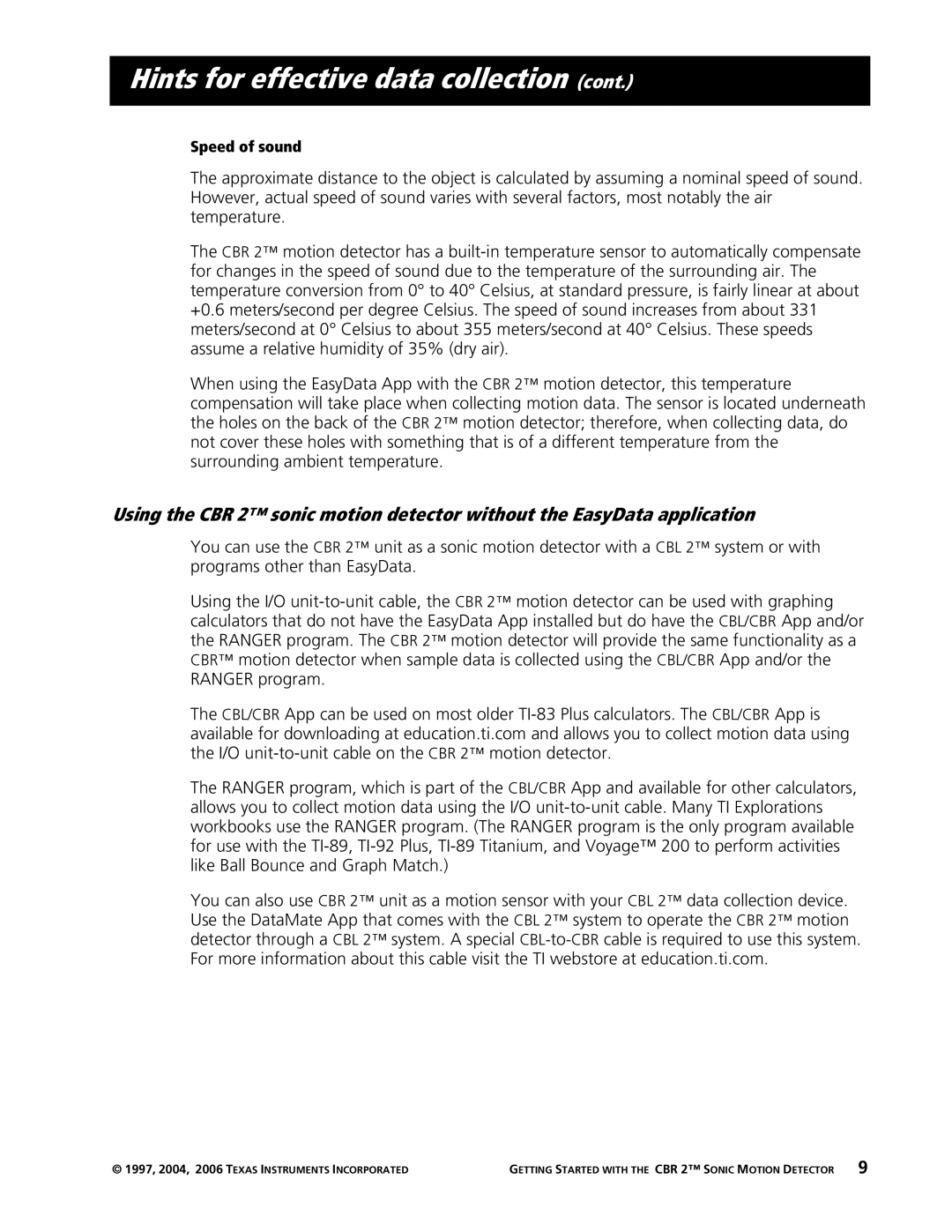 Texas Instruments CBR 2 manual Speed of sound 