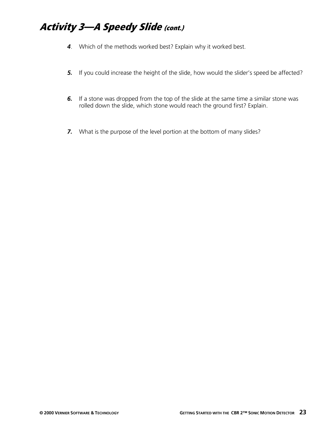 Texas Instruments CBR 2 manual Activity 3-A Speedy Slide 