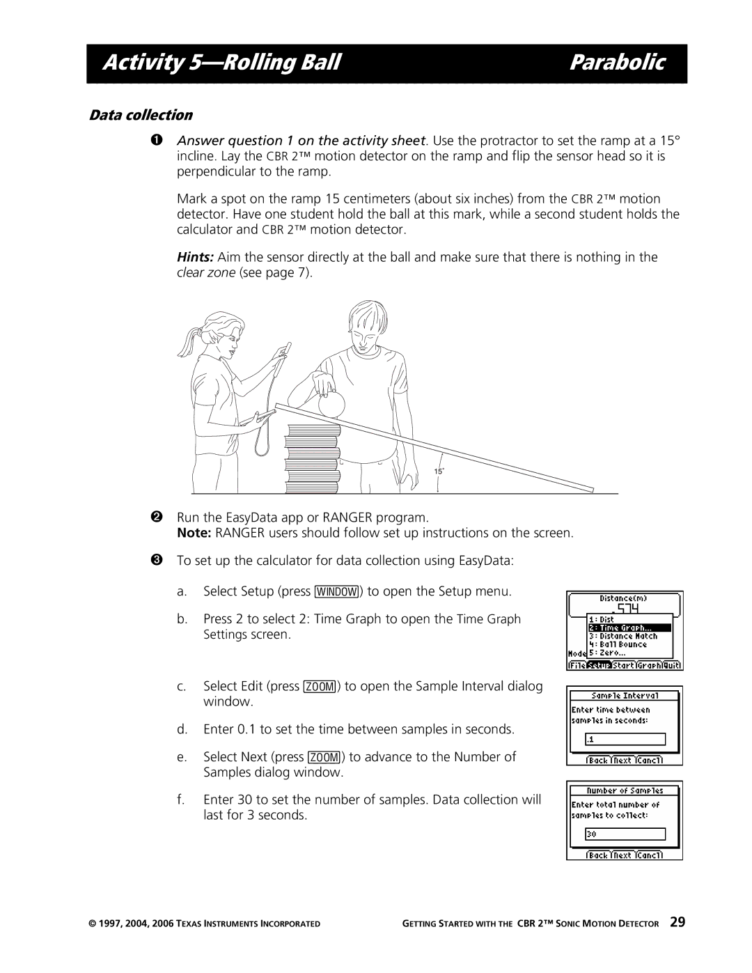 Texas Instruments CBR 2 manual Activity 5-Rolling Ball Parabolic 