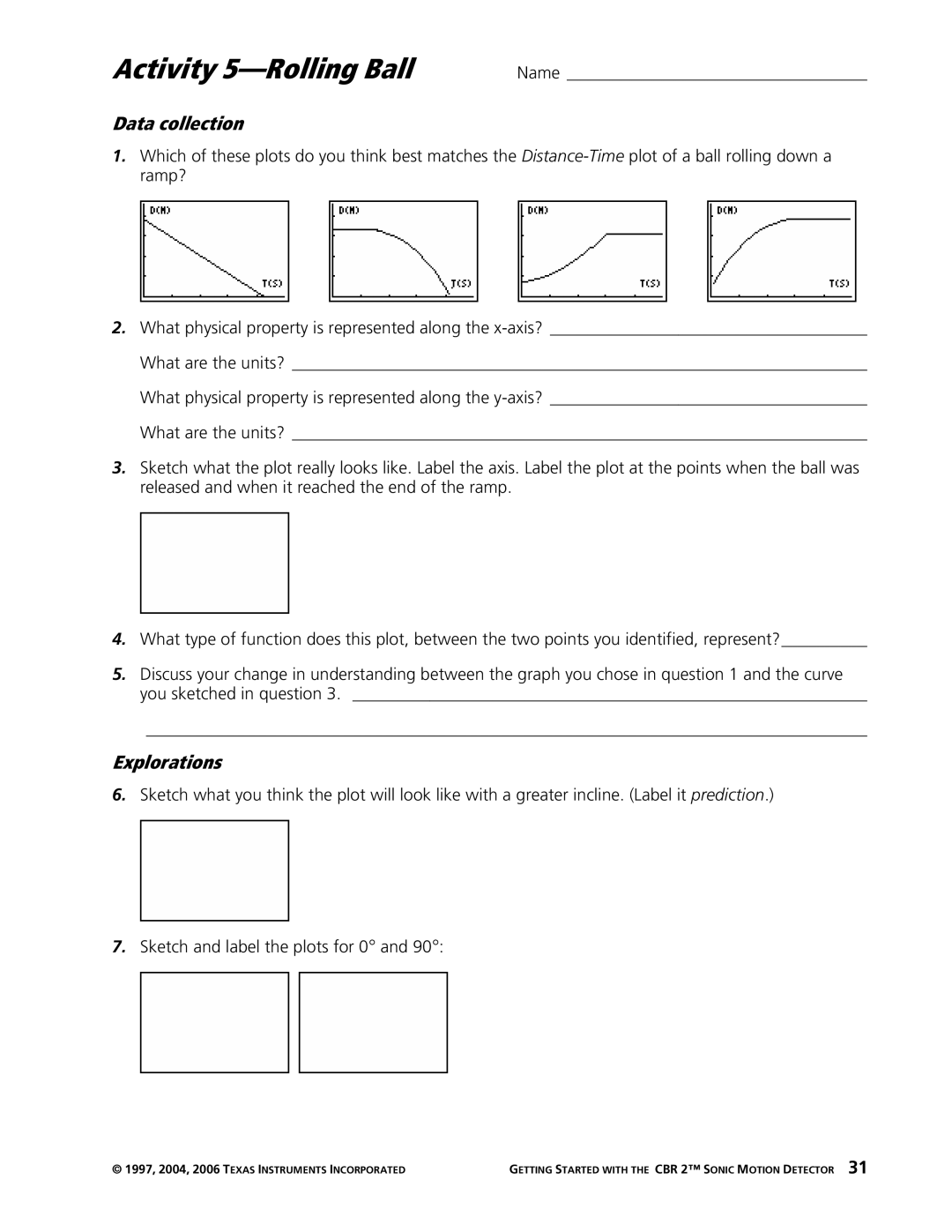 Texas Instruments CBR 2 manual Activity 5-Rolling Ball 