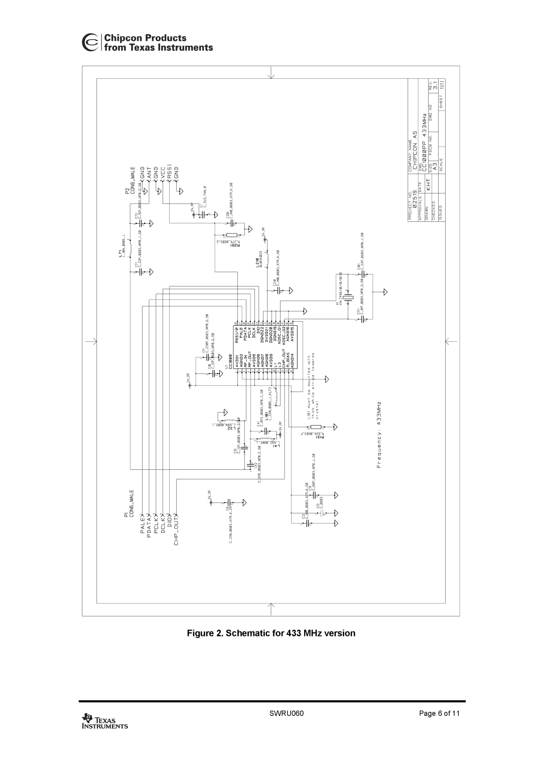 Texas Instruments CC1000PP user manual Schematic for 433 MHz version 