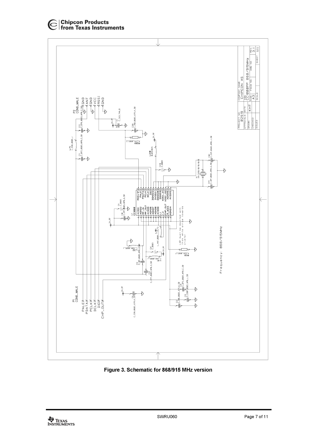 Texas Instruments CC1000PP user manual Schematic for 868/915 MHz version 