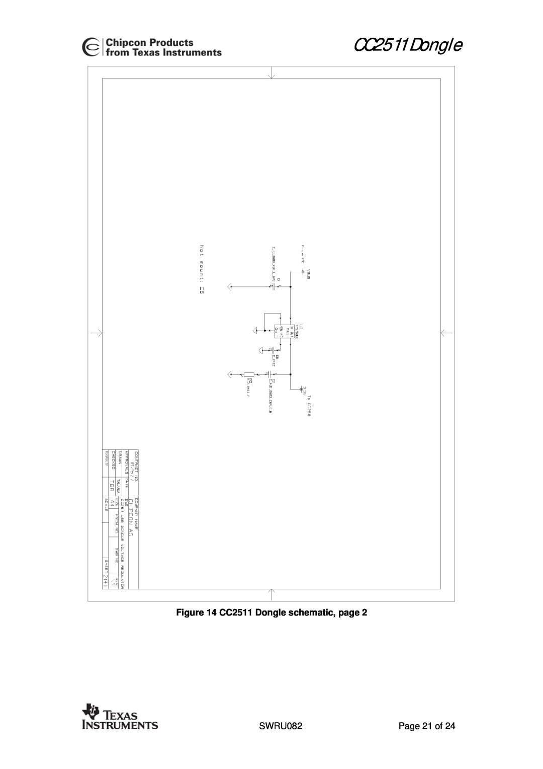 Texas Instruments user manual CC2511 Dongle schematic, page 