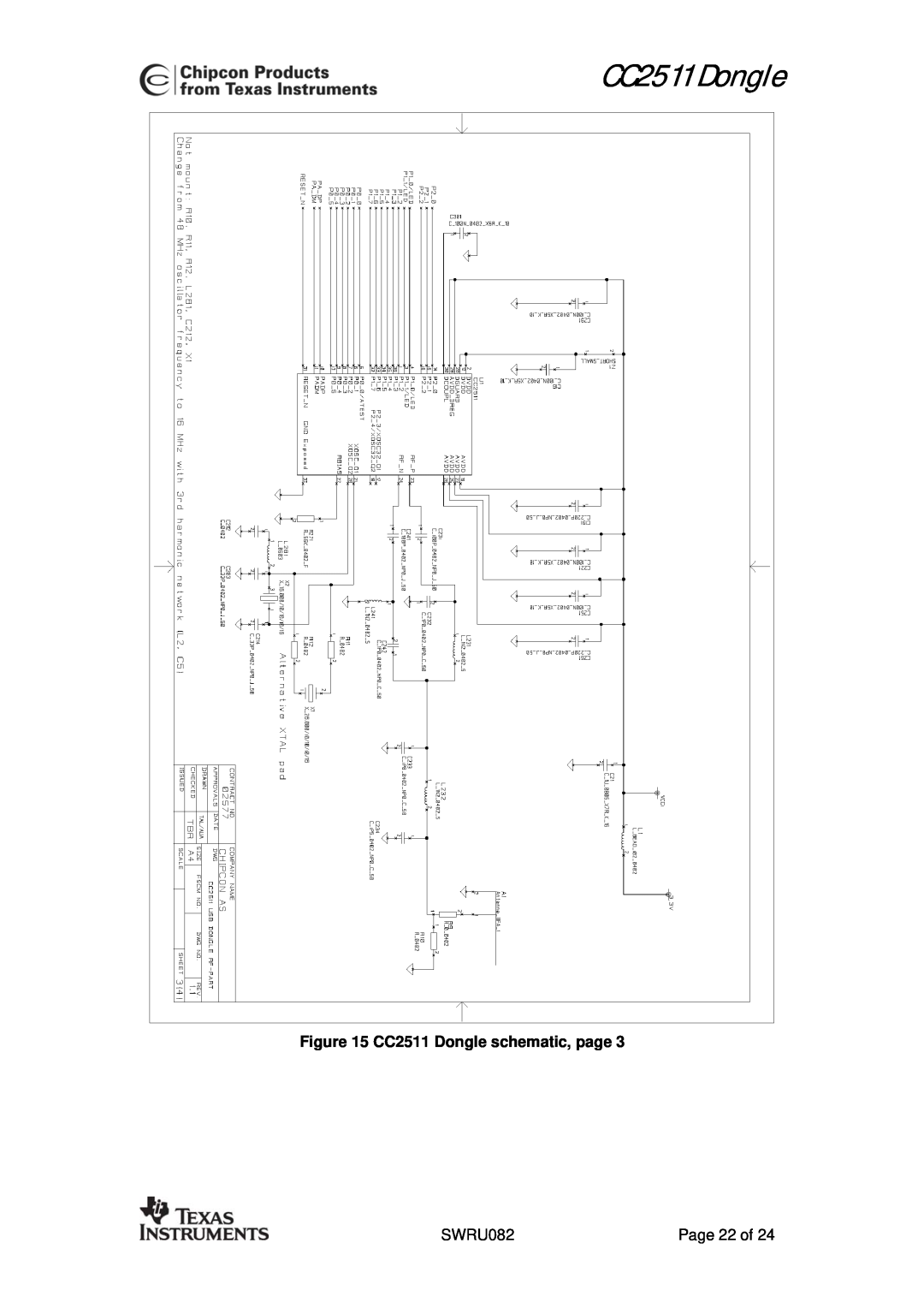 Texas Instruments user manual CC2511 Dongle schematic, page 