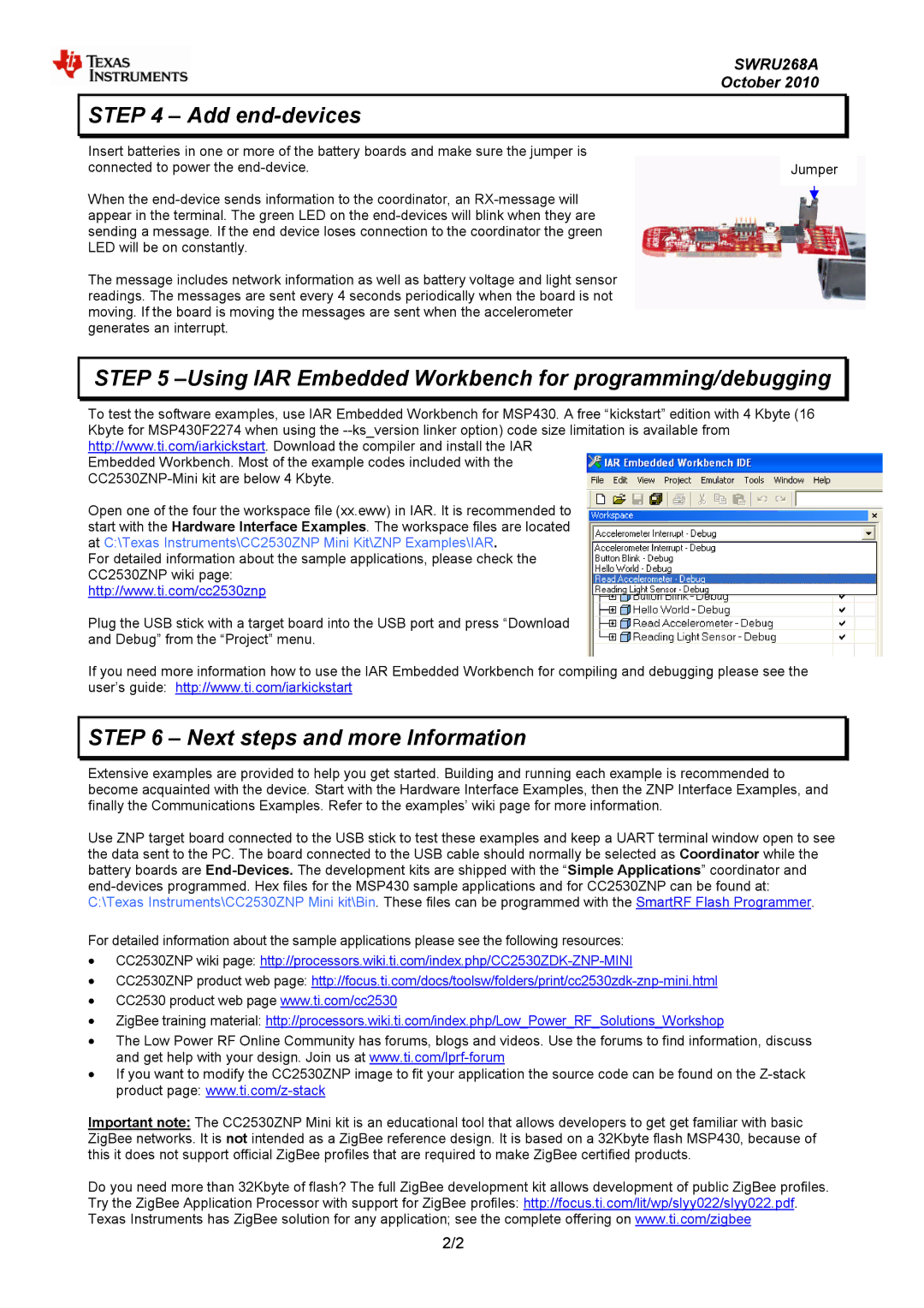 Texas Instruments CC2530ZNP quick start Add end-devices, Using IAR Embedded Workbench for programming/debugging 