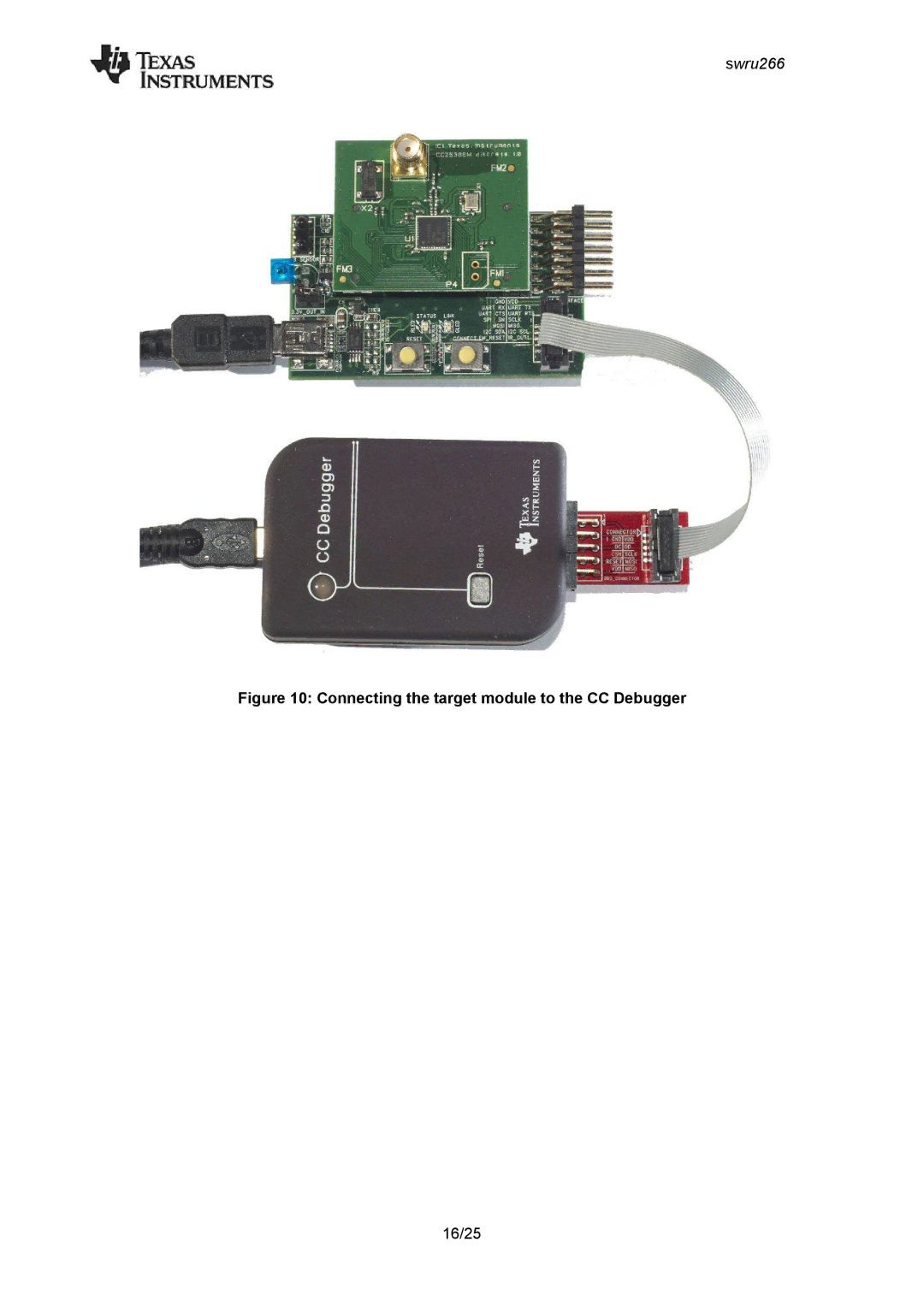 Texas Instruments CC2533 manual Connecting the target module to the CC Debugger 