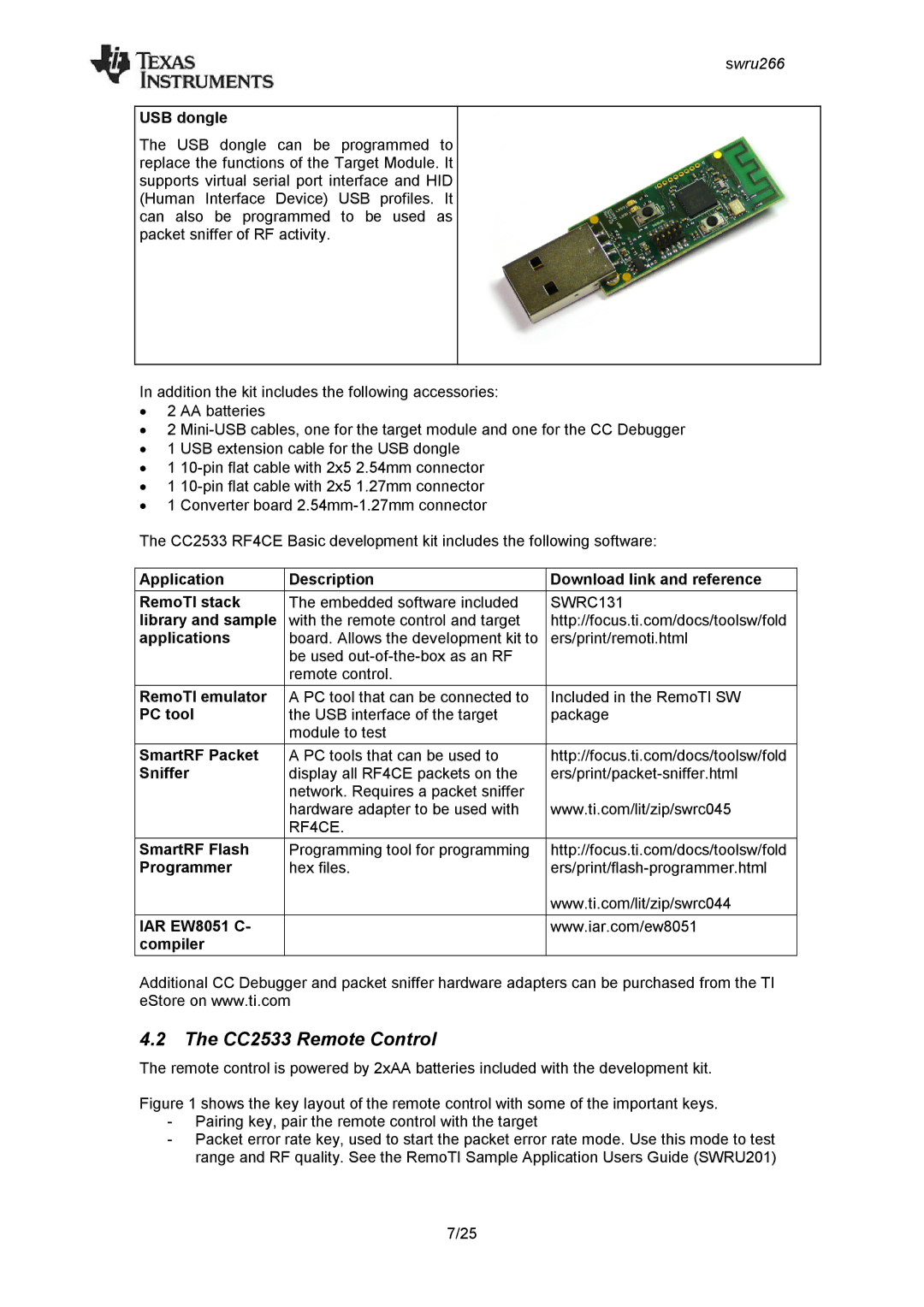 Texas Instruments manual CC2533 Remote Control 